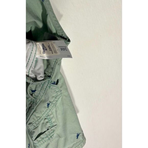 OshKosh B’gosh 24M Toddler Green Dinosaur Short Overalls Adjustable Straps - Picture 4 of 4